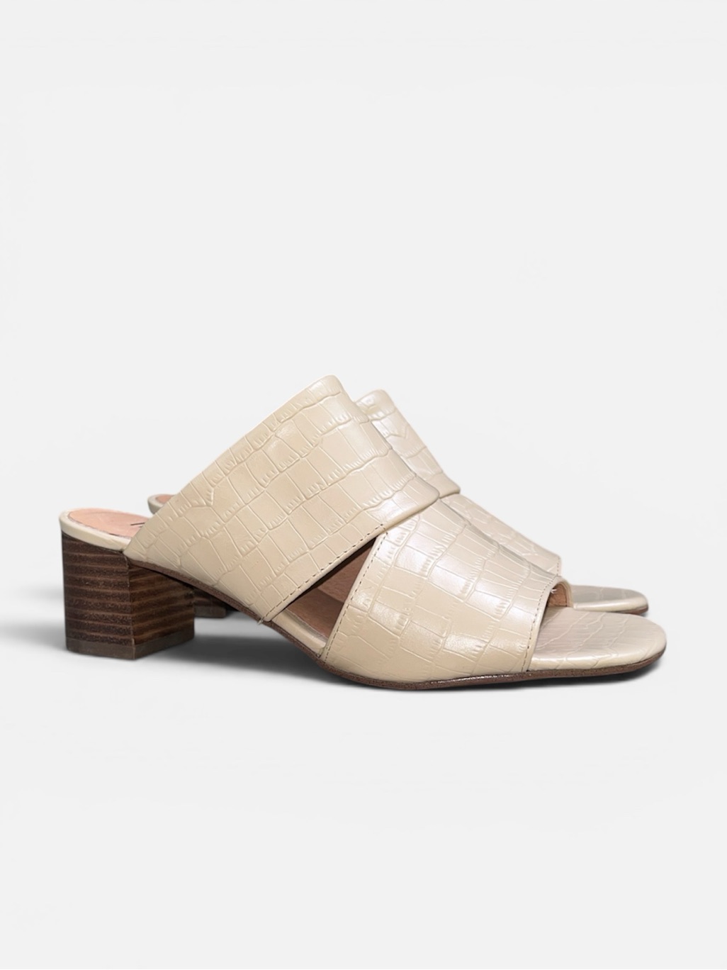 J. Jill Maelynn Leather Block Heel Peep Toe Mule In Croc Cream Sz 6 1/2 New